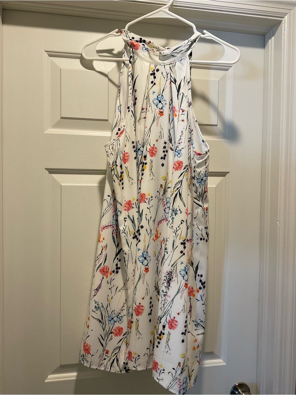 SHEIN White High-Neck Mini Dress with Multicolor Floral Print